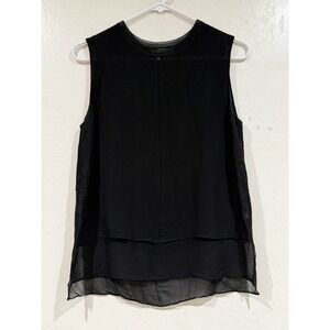 Vince Black Silk Sleeveless Layered Chiffon Blouse Top V174310900 Small